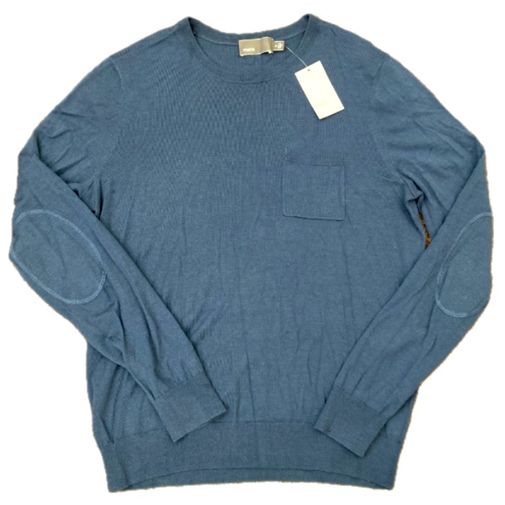 VINCE 100% Wool Crew Neck Long Sleeve Elbow Patch Sweater Size M Blue